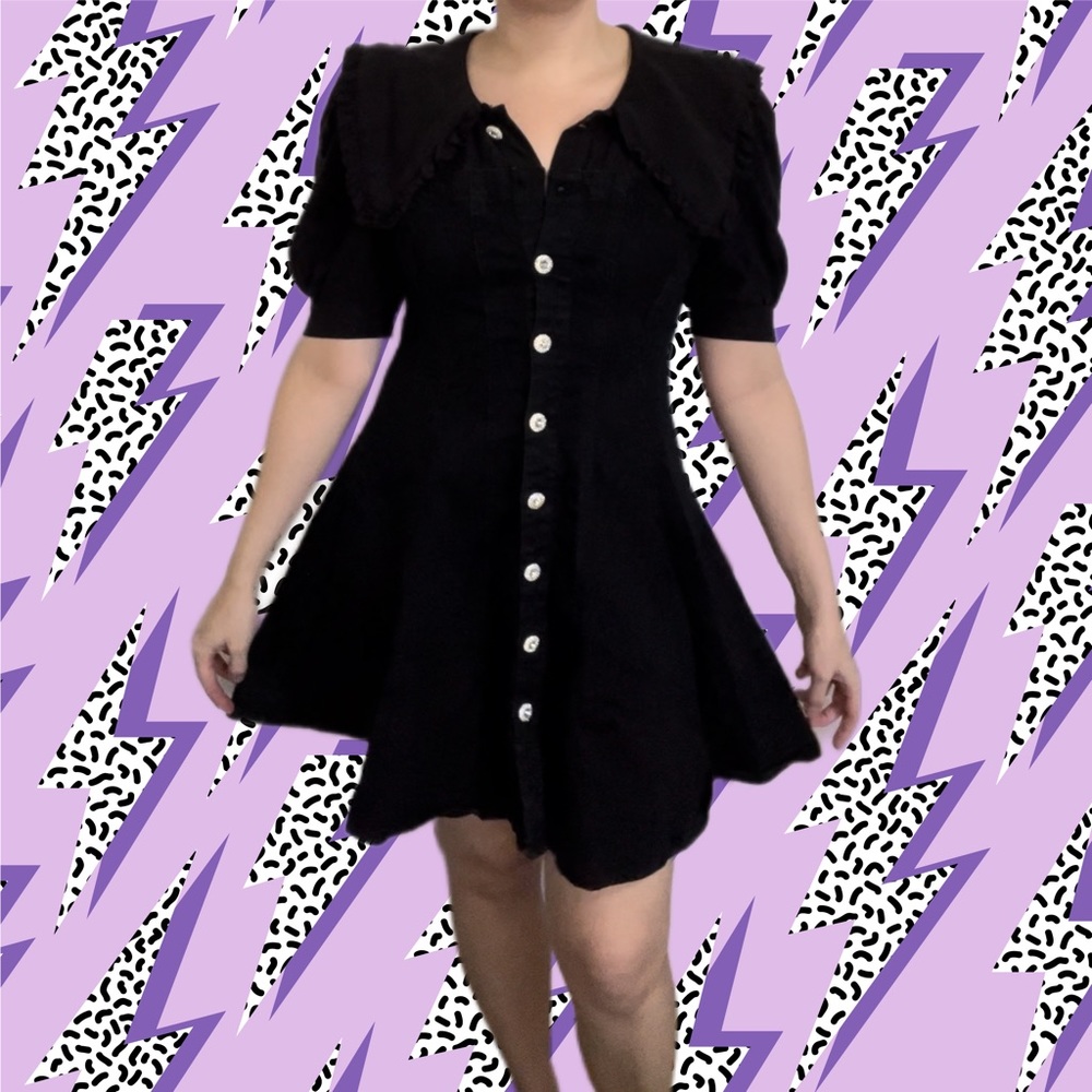 Black jean dress with rhinestone buttons